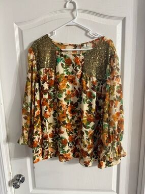 Cato Women’s Floral Sequin Blouse Sz 26/28W. MH-305